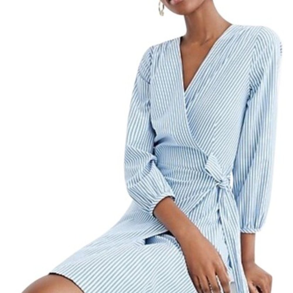 J.Crew Cotton Poplin Striped Wrap Dress